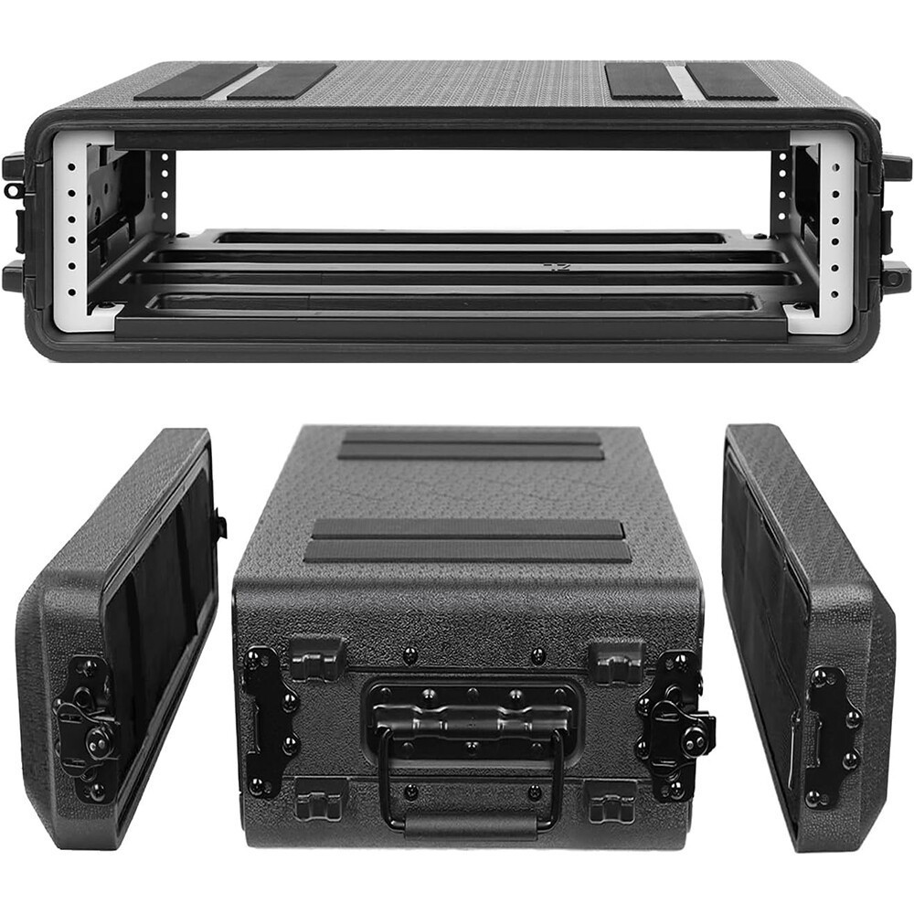 2U Rack Case 19" Solid Waterproof Dustproof Flight Case 2 Space Shock Mount Rack
