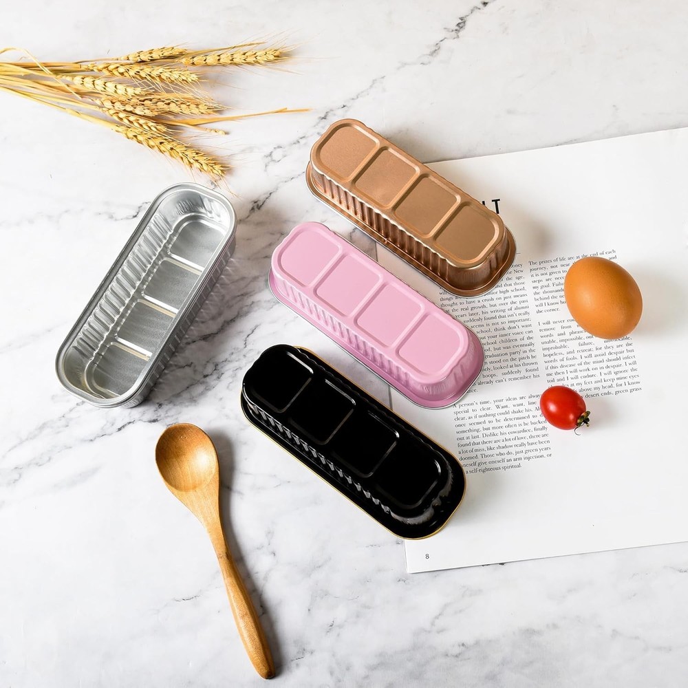50 Pack Mini Loaf Baking Pans with Lids & Spoons - Aluminum Containers
