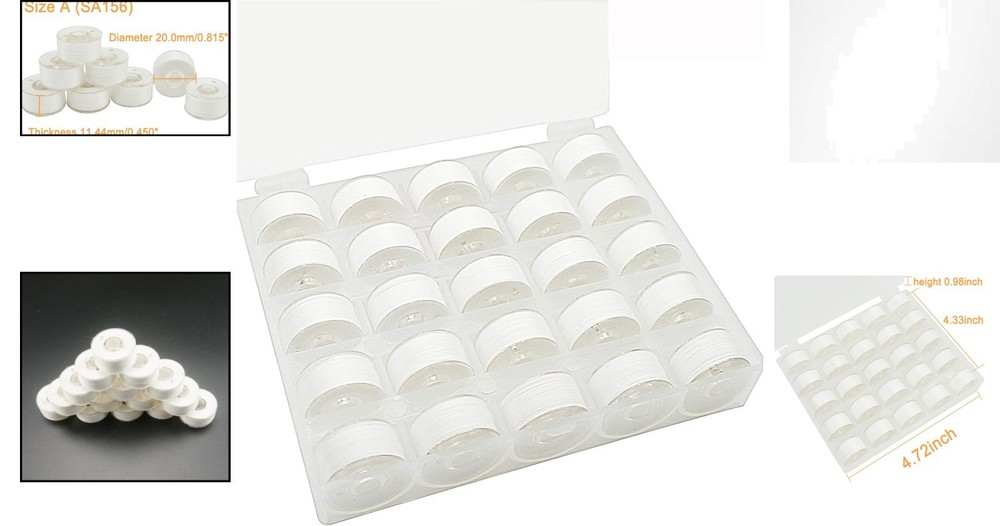 90WT Spun Polyester Bobbin Thread - 25 pcs White, Compatible with Major Brands