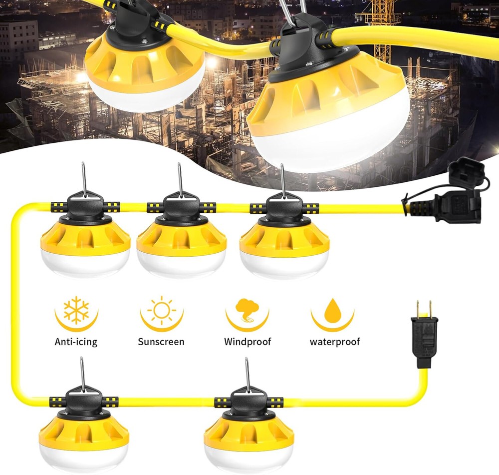 50FT Construction String Lights LED Industrial Grade Construction Sites Outdoor