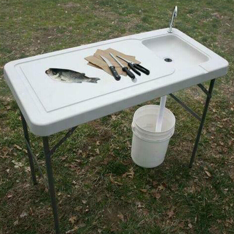 Folding Camping Table With Sink Faucet Outdoor Fish Hunting Cleaning Desk Tool