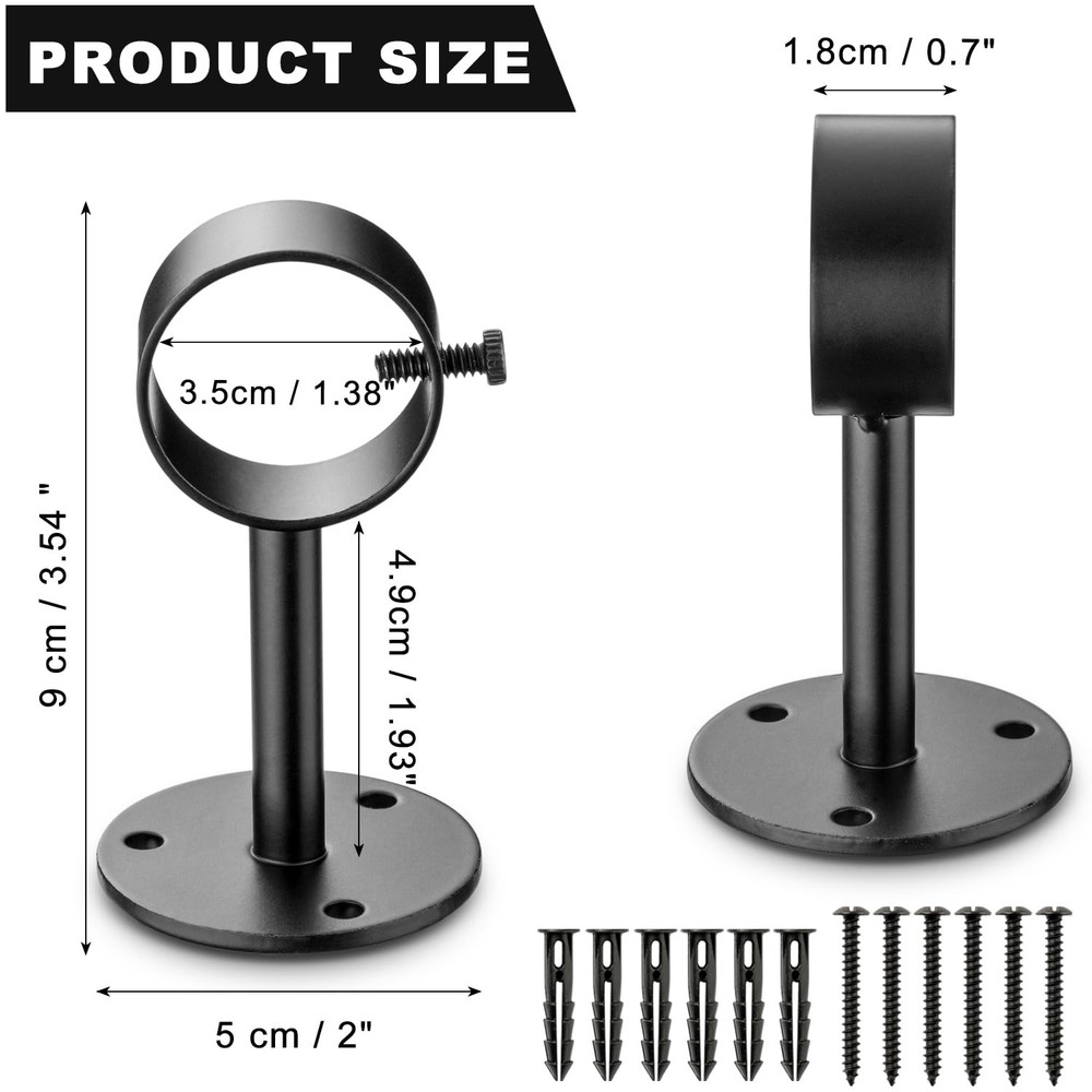 Black Ceiling Curtain Rod Brackets - 2 Pack, Ceiling Mounted Curtain Rod Hook...