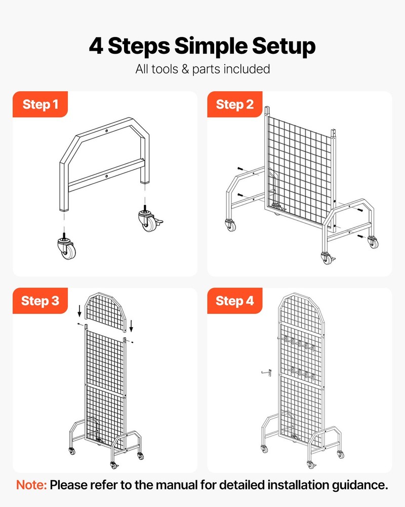 VEVOR 2 Pack Grid Wall Panel 1.9 x 5.4 ft Wire Display Rack with Wheels & Hooks