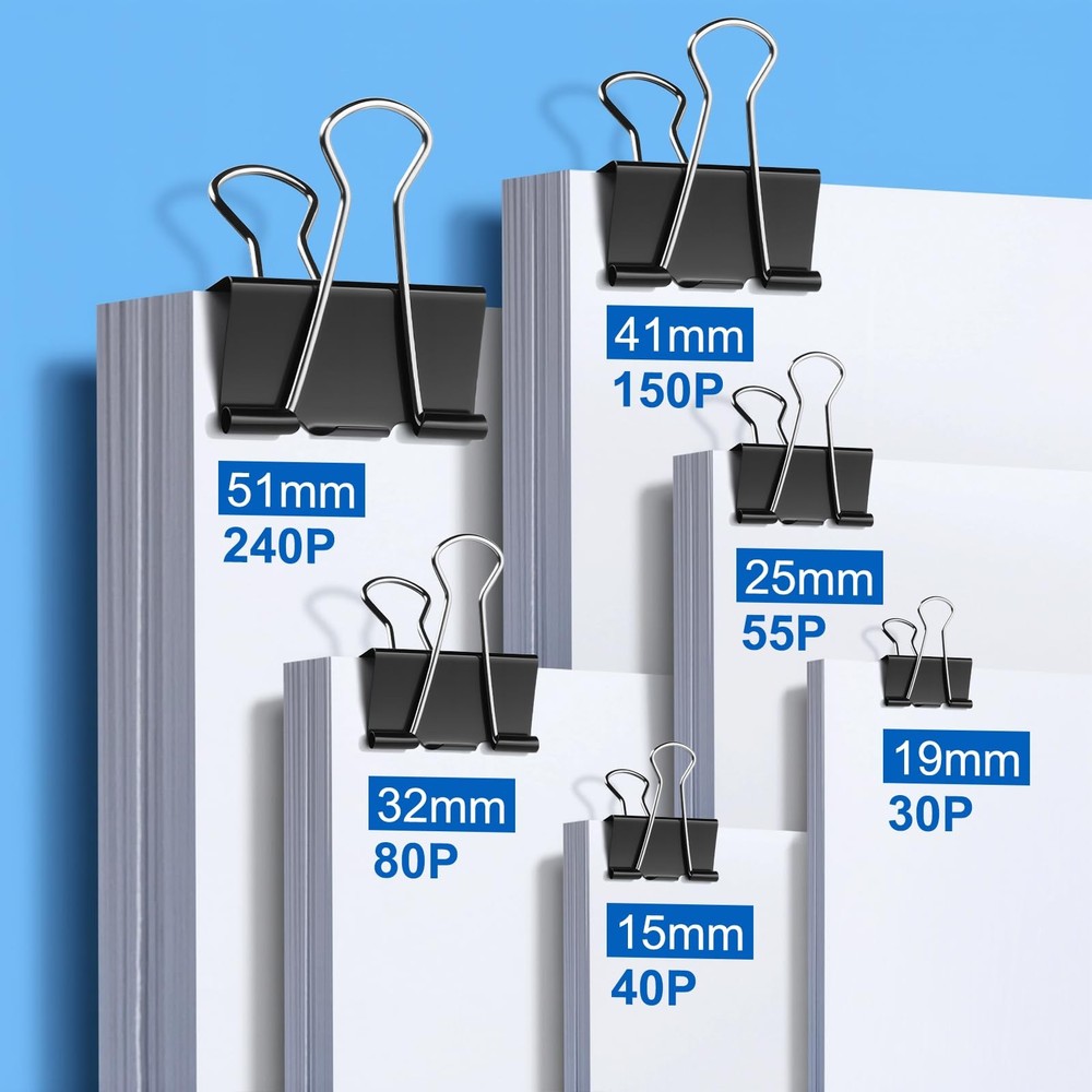 150 PCS Binder Clips Assorted Sizes, Extra Large Medium Small Sizes