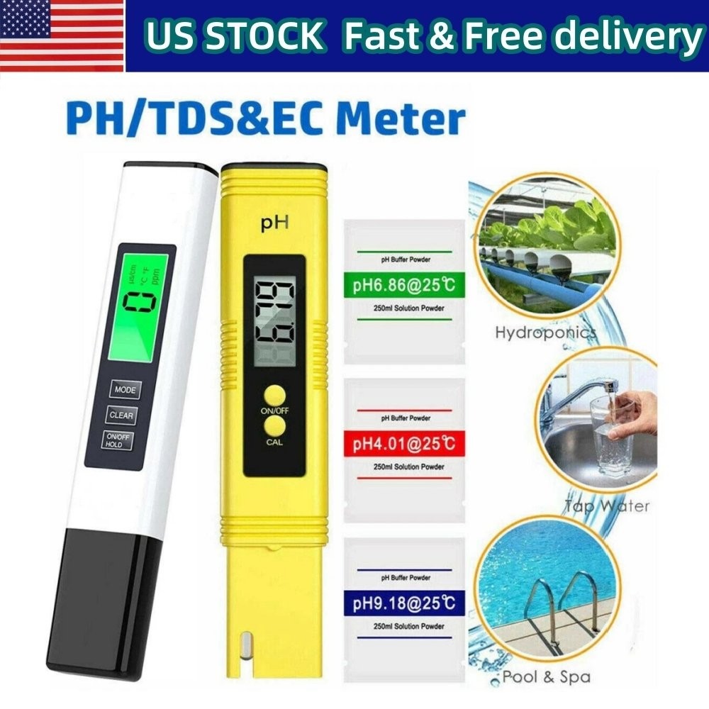 2Pcs Digital LCD PH Meter Pen +TDS EC Water Purity PPM Temperature Tester Tool