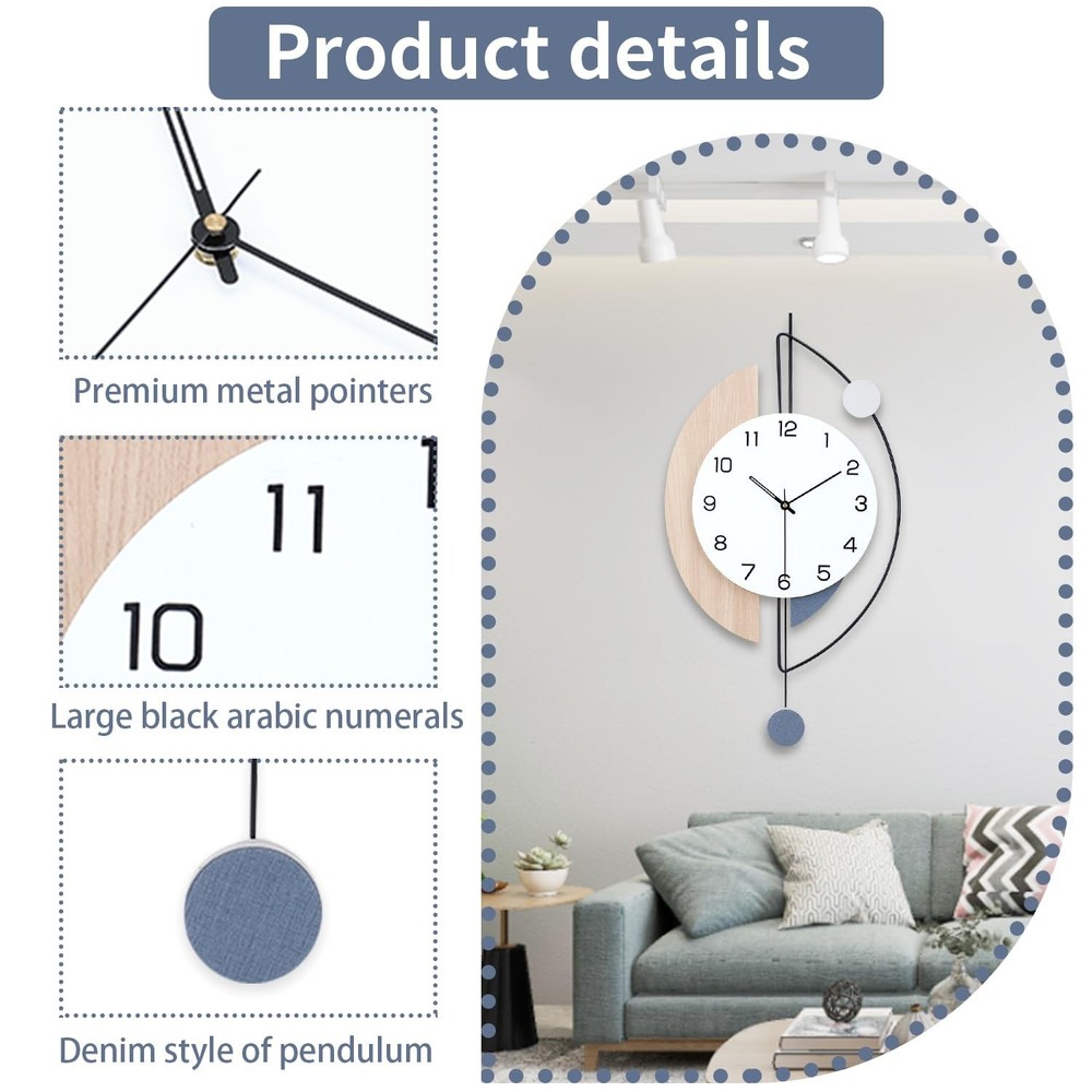 Dankeit Wall Clock,Large Decorative Wall Clocks with Pendulum,Battery Operate...