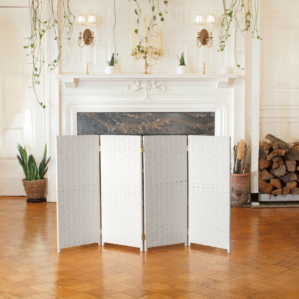 3 ft. Short Woven Fiber Folding Screen - 4 Panel - White