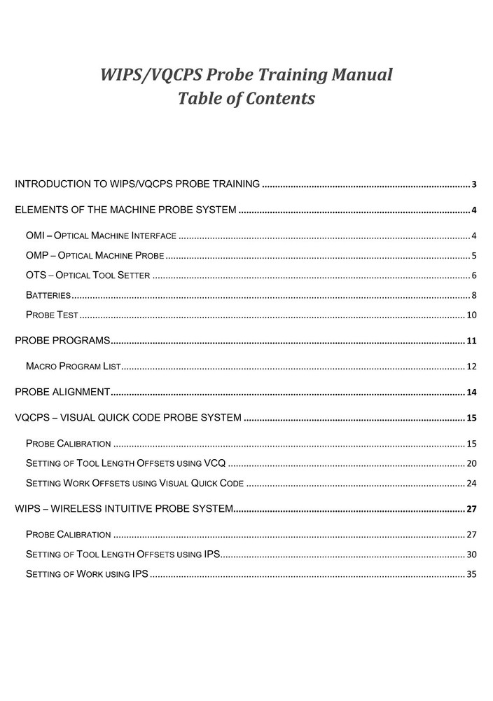 Haas WIPS & VQCPS Probe Training Manual *900