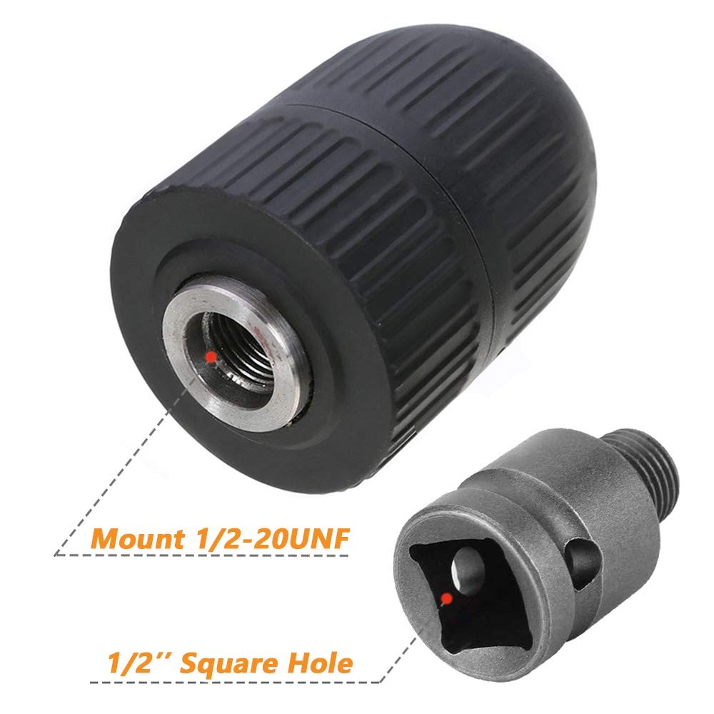 213mm Capacity Keyless Drill Chuck Adapter, 1/220UN Mount Thread Impact Quick...