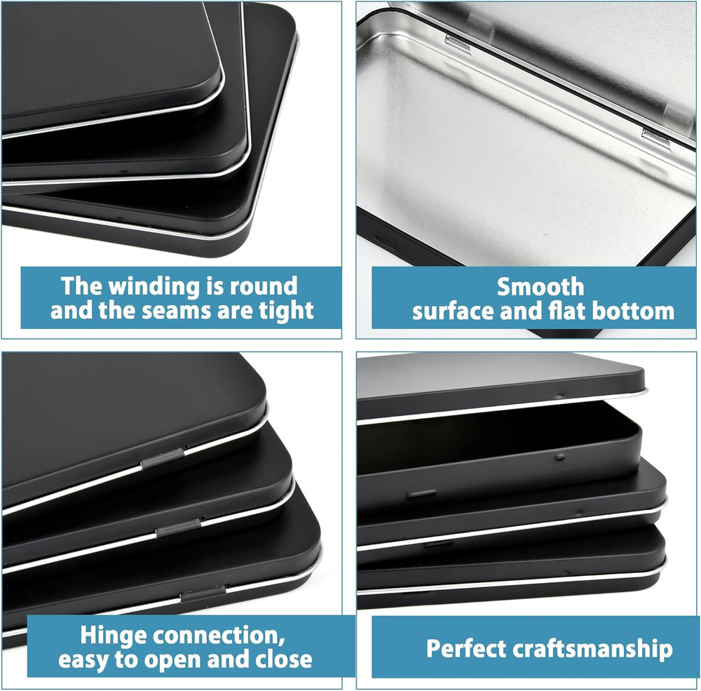 6 Pcs Metal Rectangular Hinged Tin Boxes with Lid, Mini Portable Empty Box Conta
