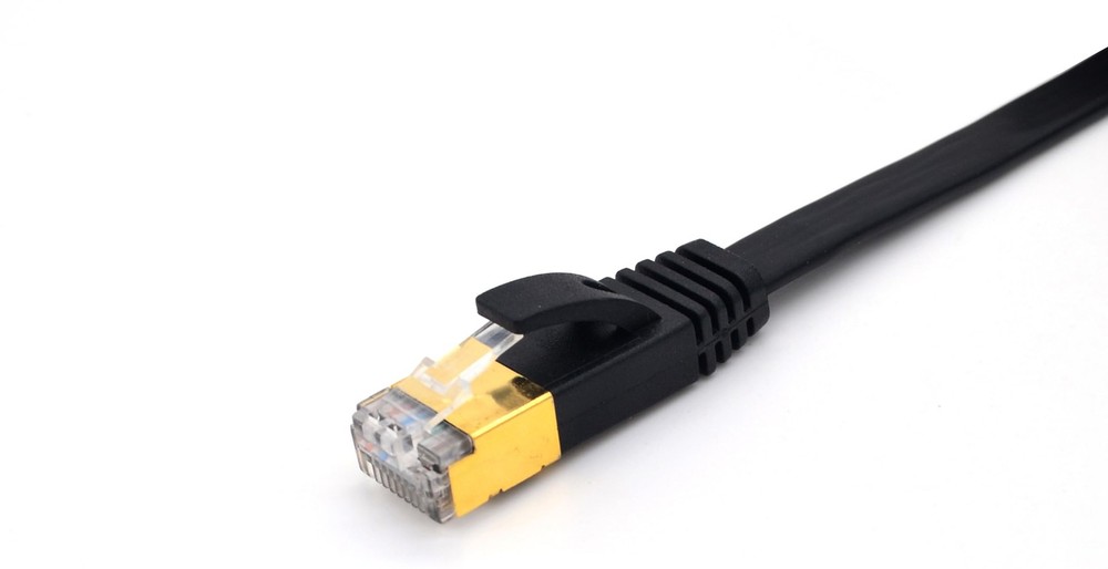 1 FT Black Flat CAT7 28AWG Stranded SSTP Patch Cable CAT7FL-1BK Ethernet