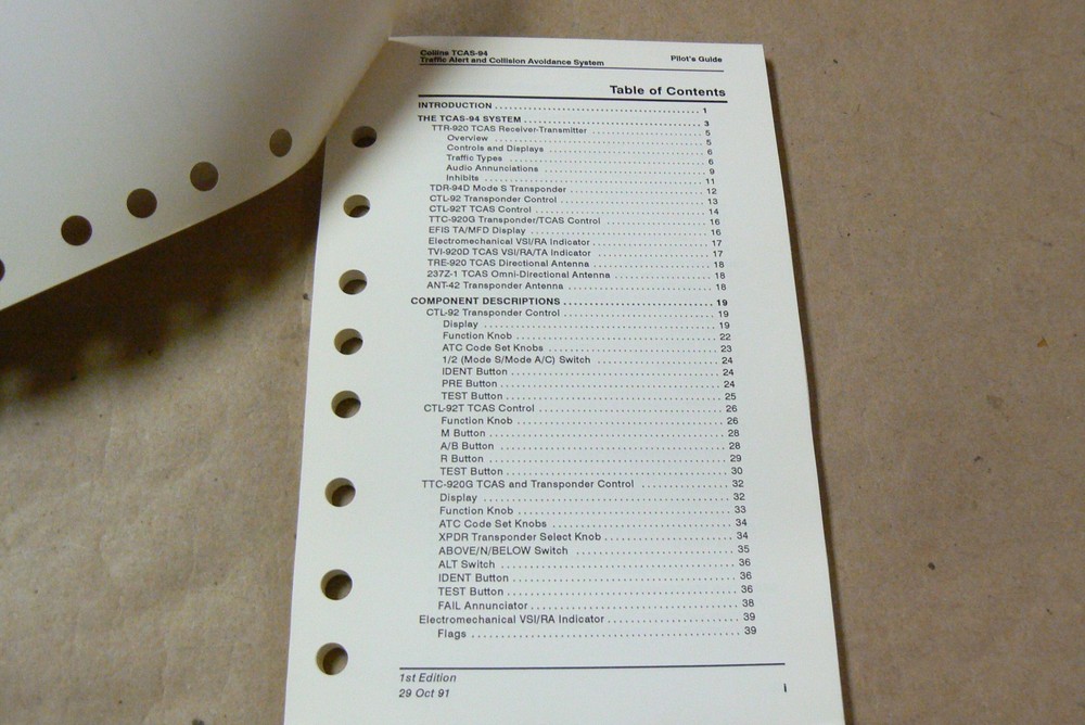 New Collins TCAS-94 Traffic Alert and Collision Avoidance System Pilot's Guide