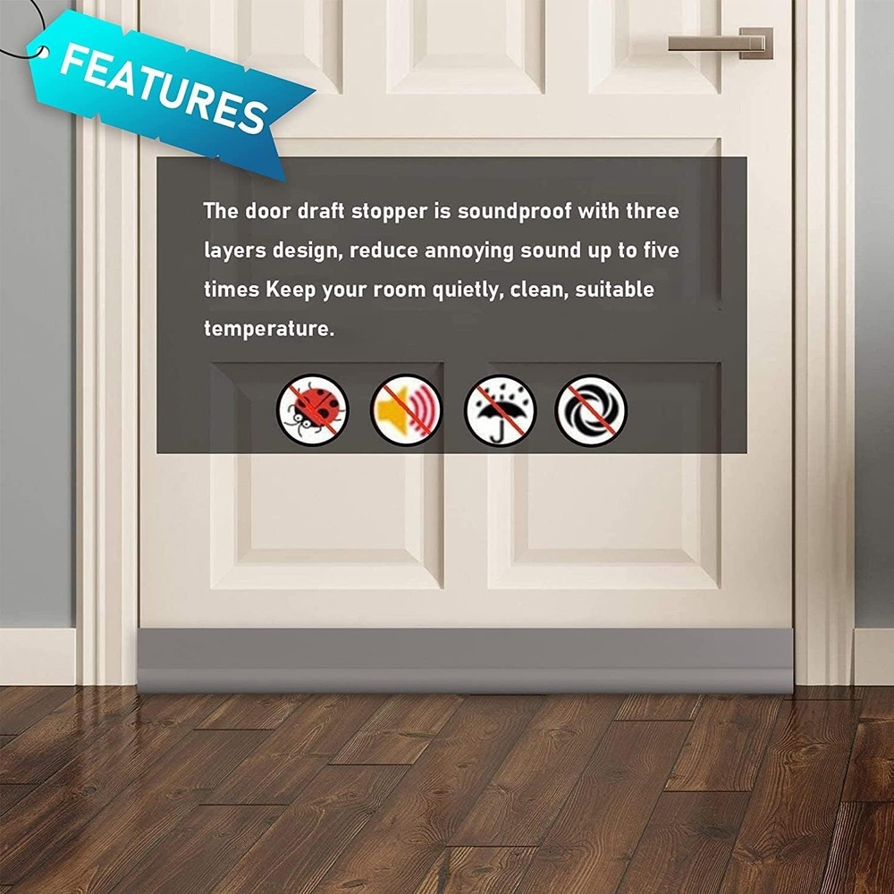 Door Draft Stopper Bottom One Sided Blockers，37" Cutable Black