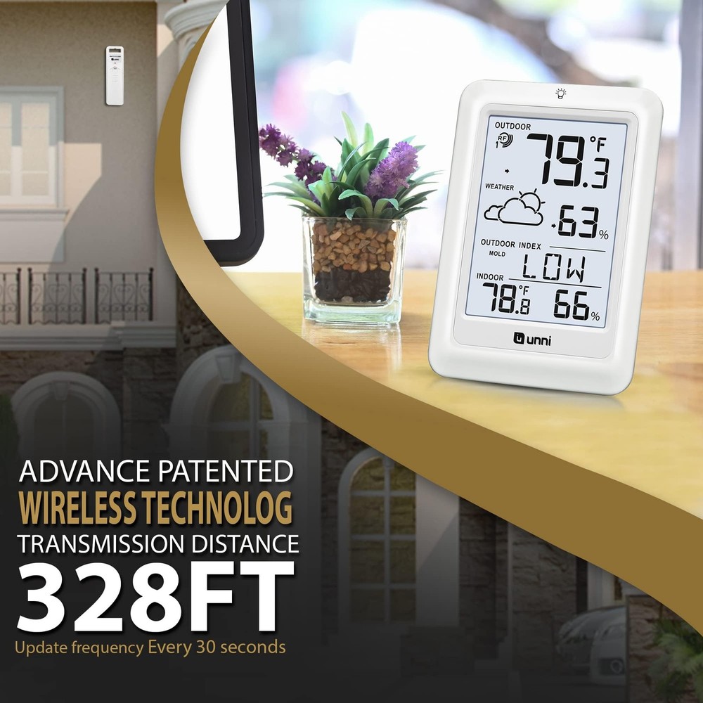 Wireless Indoor Outdoor Thermometer with Remote Sensor & Backlight Display