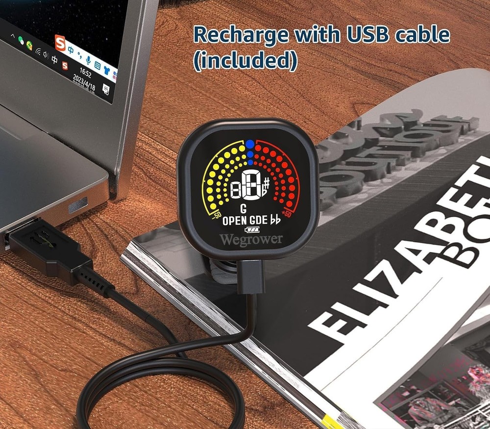 Versatile LCD Color Guitar Tuner - Rechargeable, Compact, Multi-Instrument Use