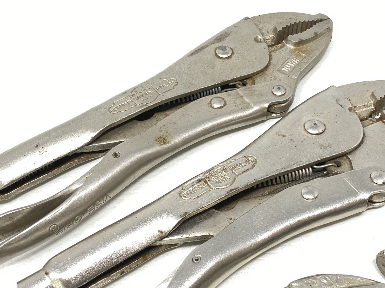 Vintage Lot of 4 Vise Grip Petersen-Dewitt USA Made Locking Pliers 10WR 7WR & 6R