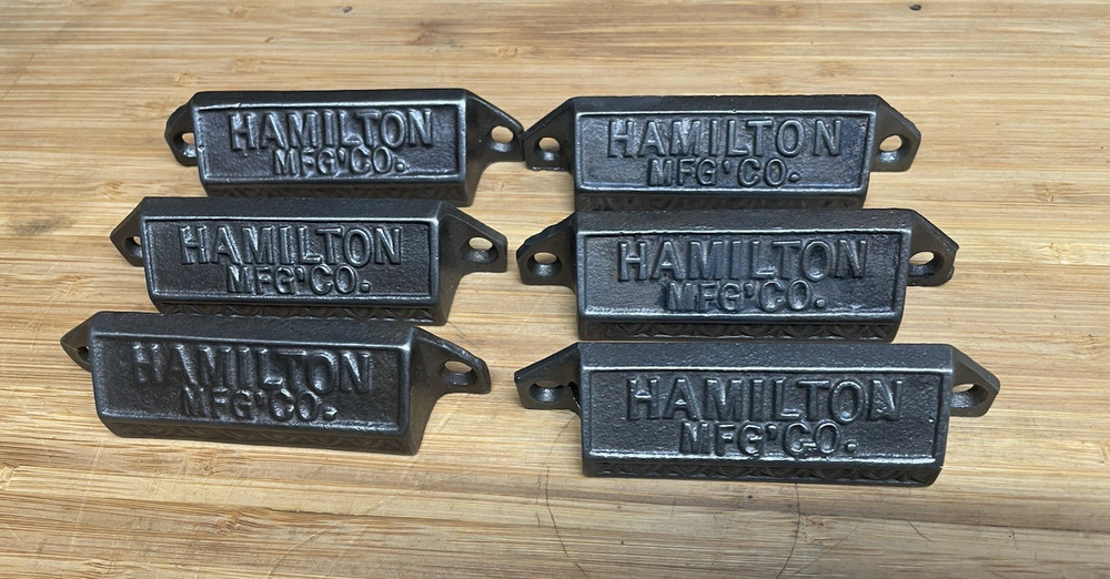 VTG Antique Hamilton Type-set Printer Drawer Pulls Handles 4" Cast Iron