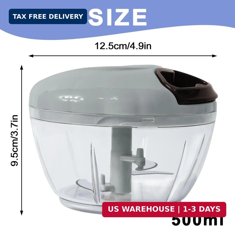 Garlic Chopper Mincer Manual Vegetable Chopper 500ml - with Pull String Crusher