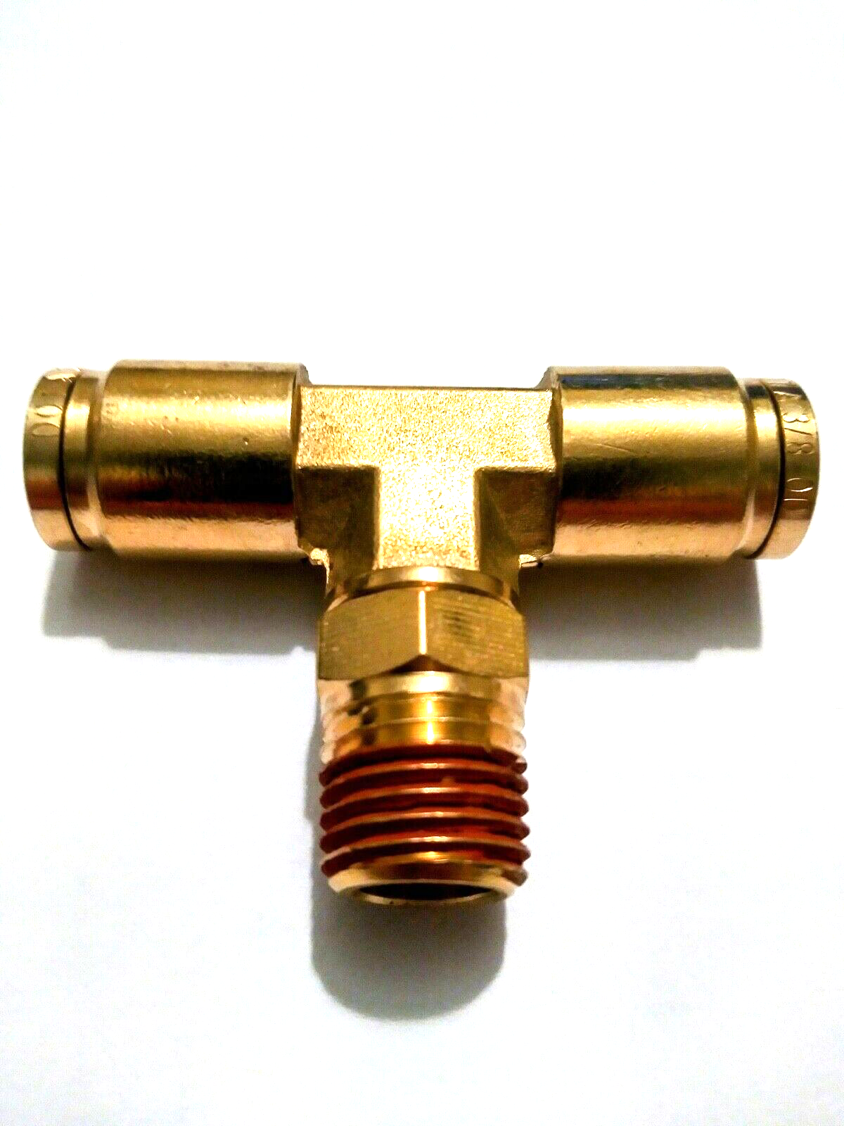 Brass DOT Air Brake Male Branch Tee Push Connect Fitting 3/8 tube x 1/4 npt