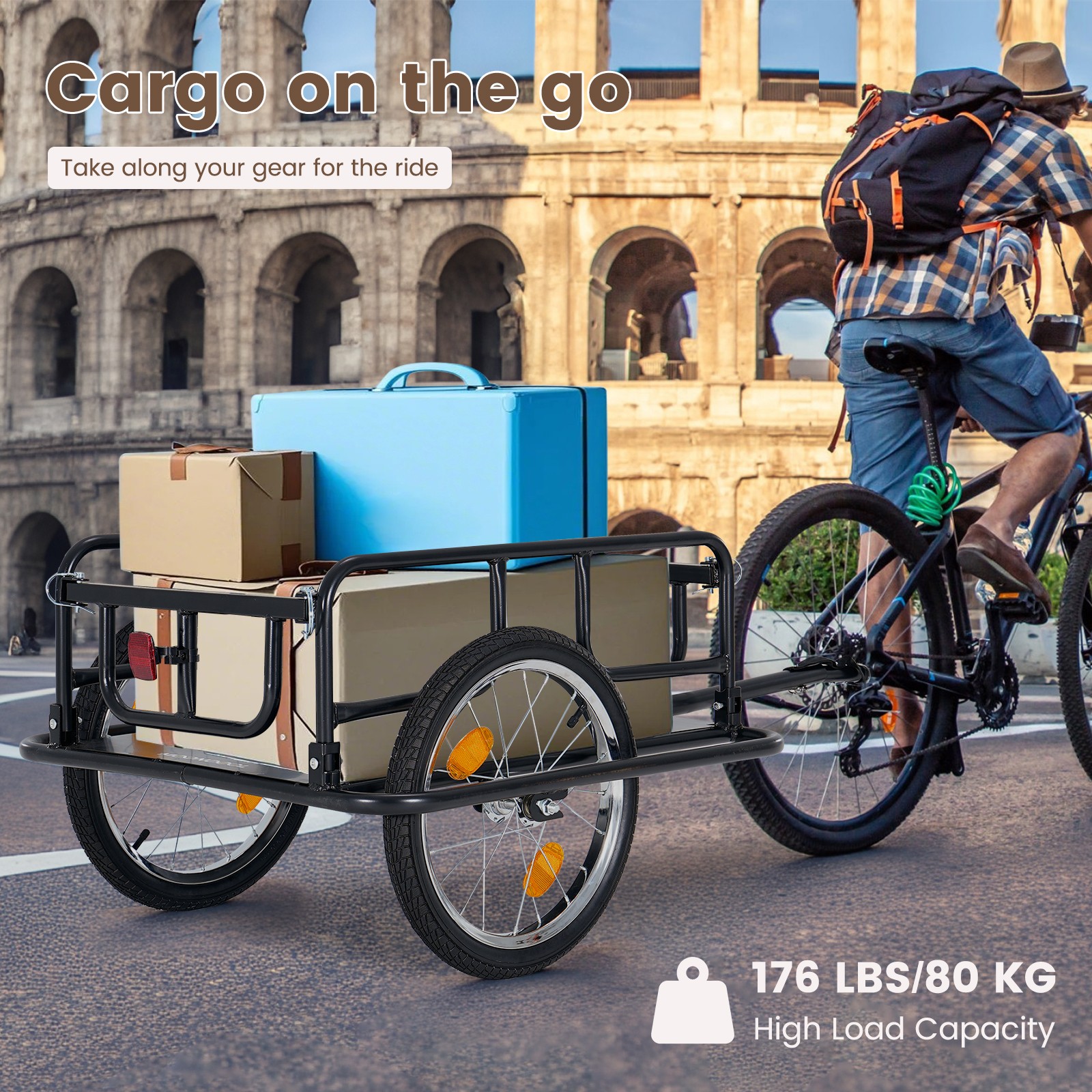 MOONCOOL Bike Cargo Trailer Bicycle Carrier Storage Cart 176 lbs Load Capacity