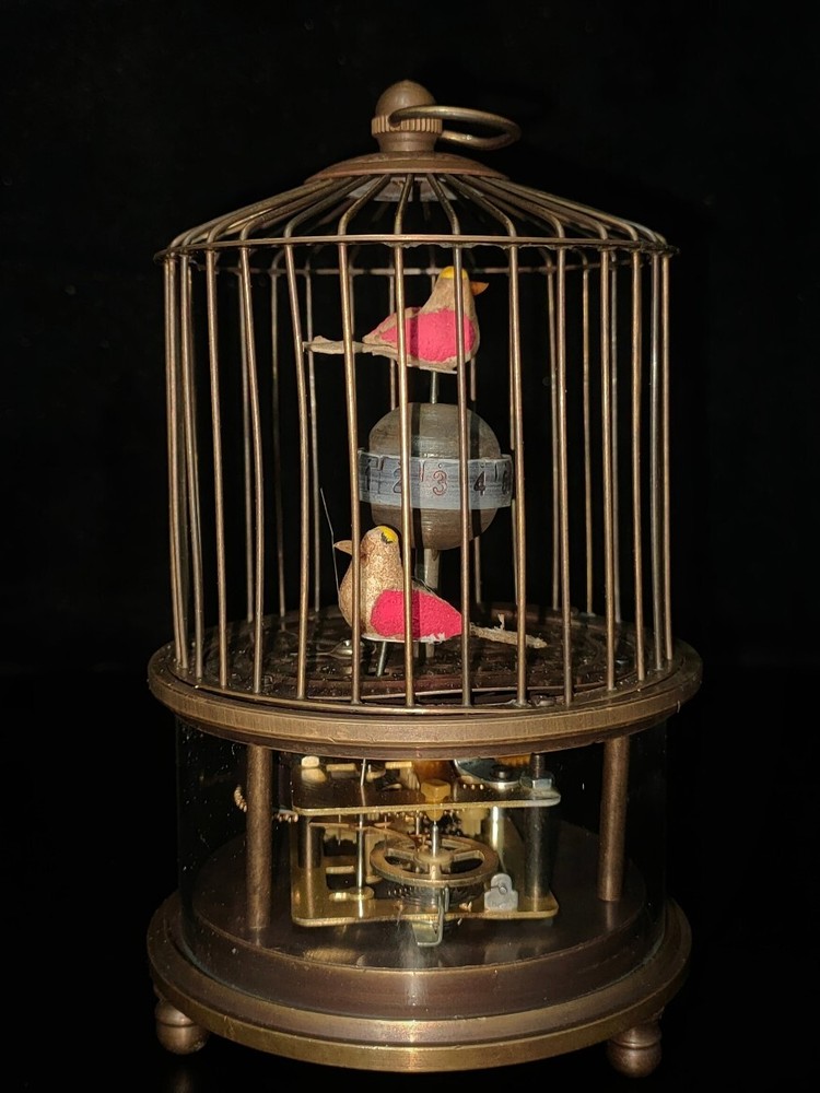 Chinese Rare brass birdcage Mechanical Table Clock