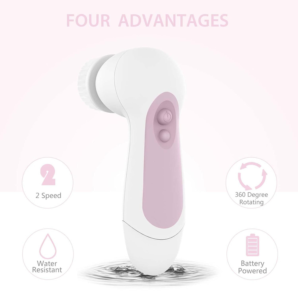 Waterproof Spin Brush Set with 5 Exfoliating Heads for Deep Cleansing
