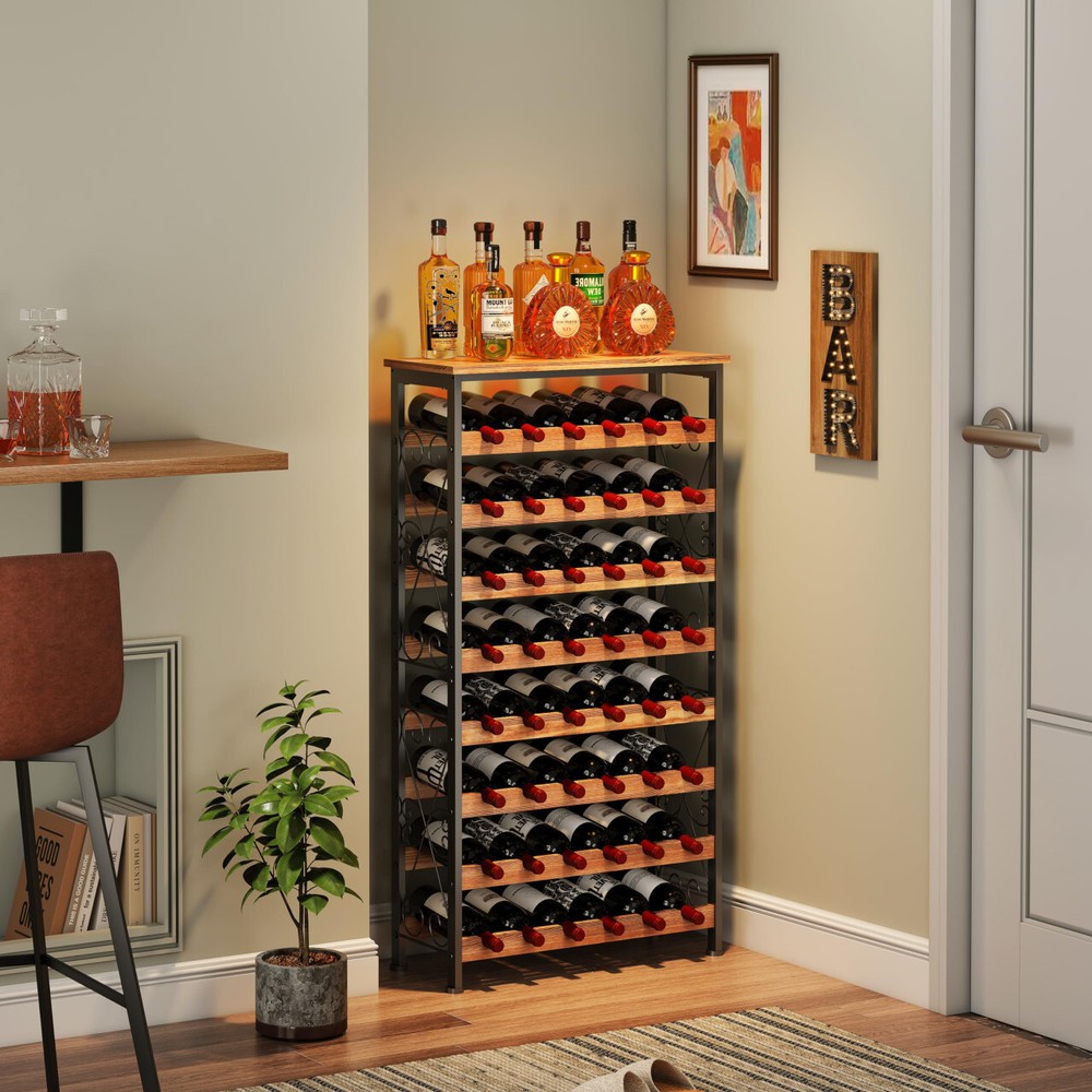 48 Bottles Floor Wine Rack with Wood Top