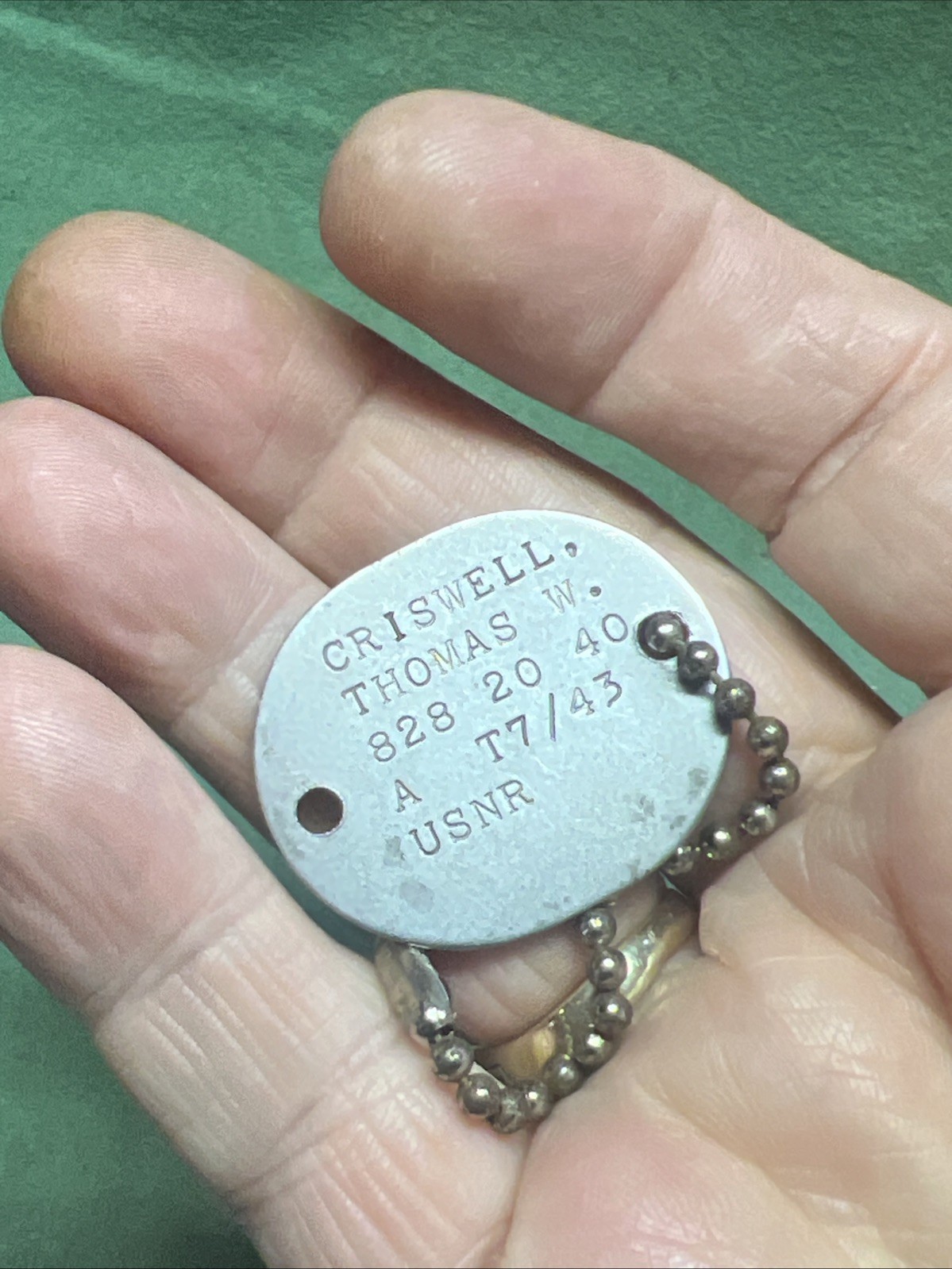 WWII USNR Dog Tag Identification Plate 1943 United States Navy Reserve CRISWELL