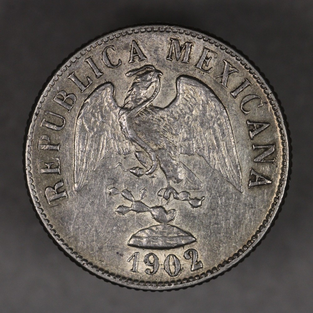 1902 Cn Q Mexico Silver 20 Centavos