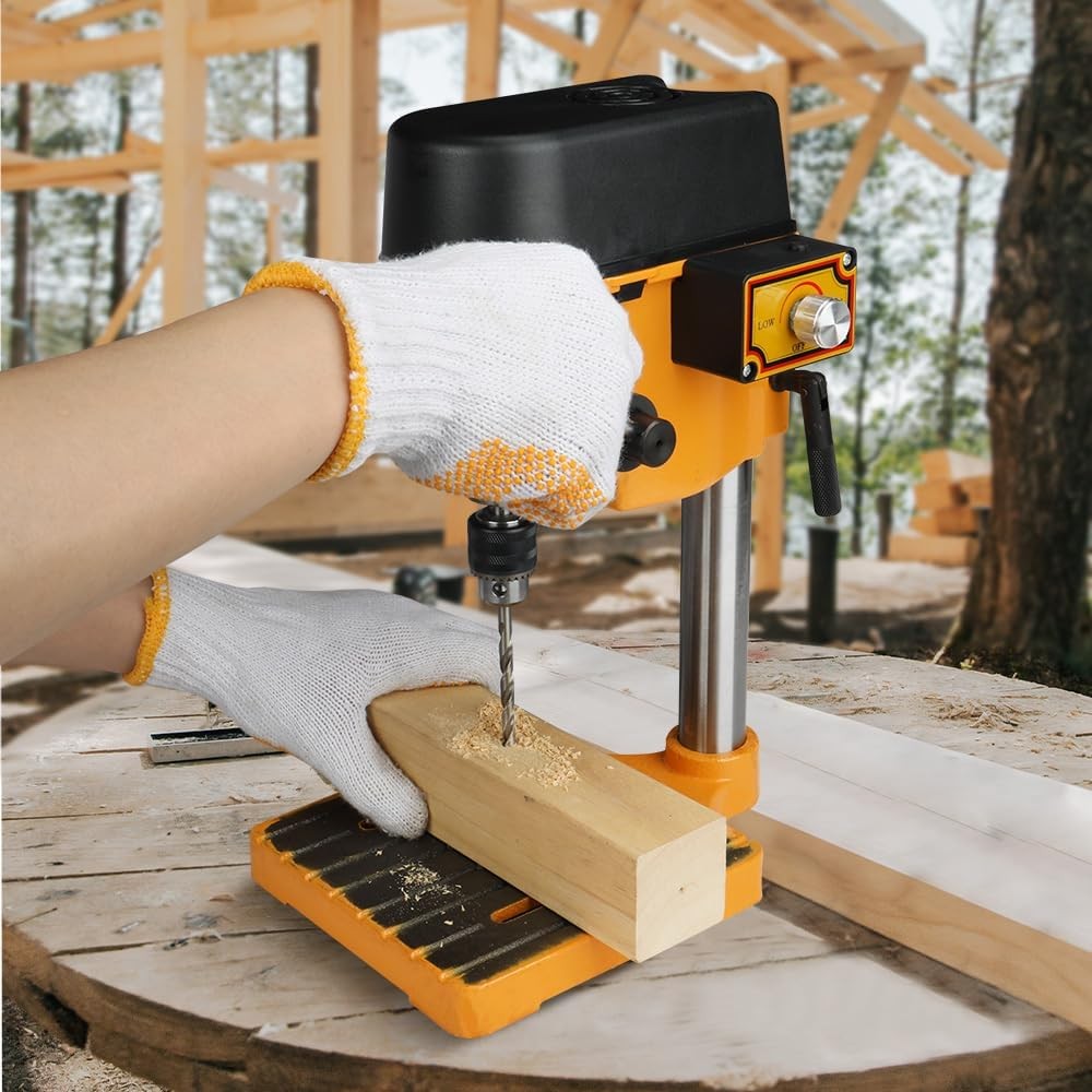Hoteche Variable Speed Mini Benchtop Drill Press with 1/4-Inch Chuck, Yellow