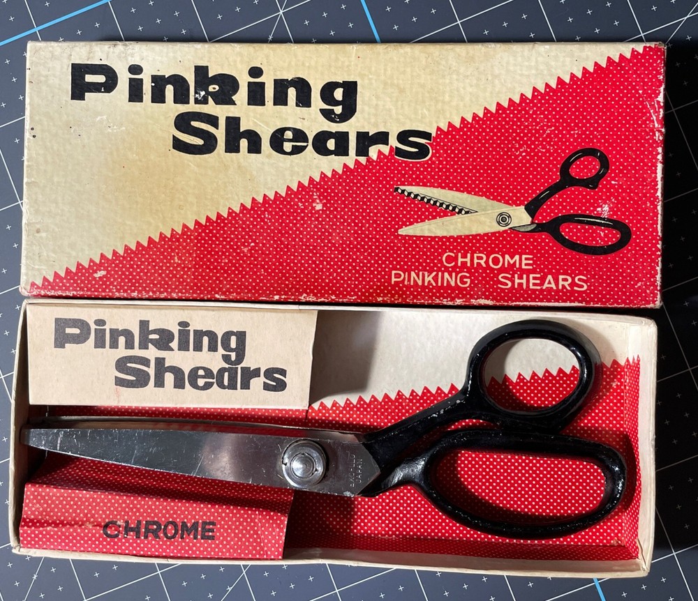 Vintage Pinking Shears Chrome Plated Scissors W/Original Box