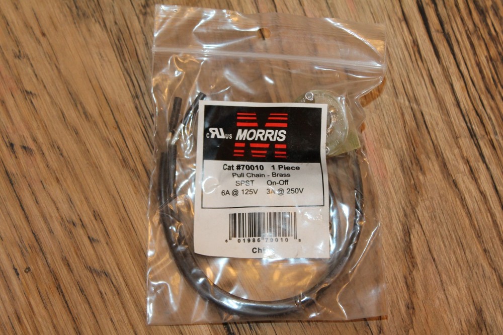 Morris 70010 Pull Chain SPST On-Off Brass