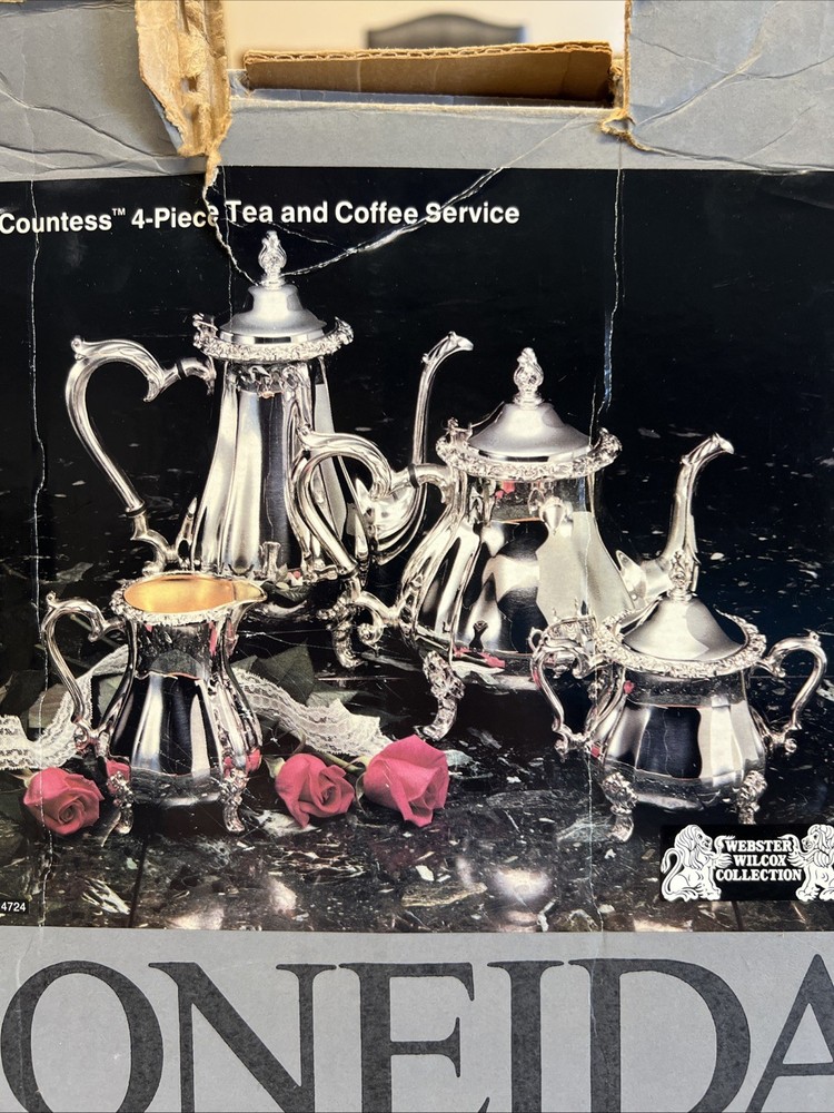 VTG Oneida Webster Wilcox Countess Silverplate Footed 4 PC Tea & Coffee Service