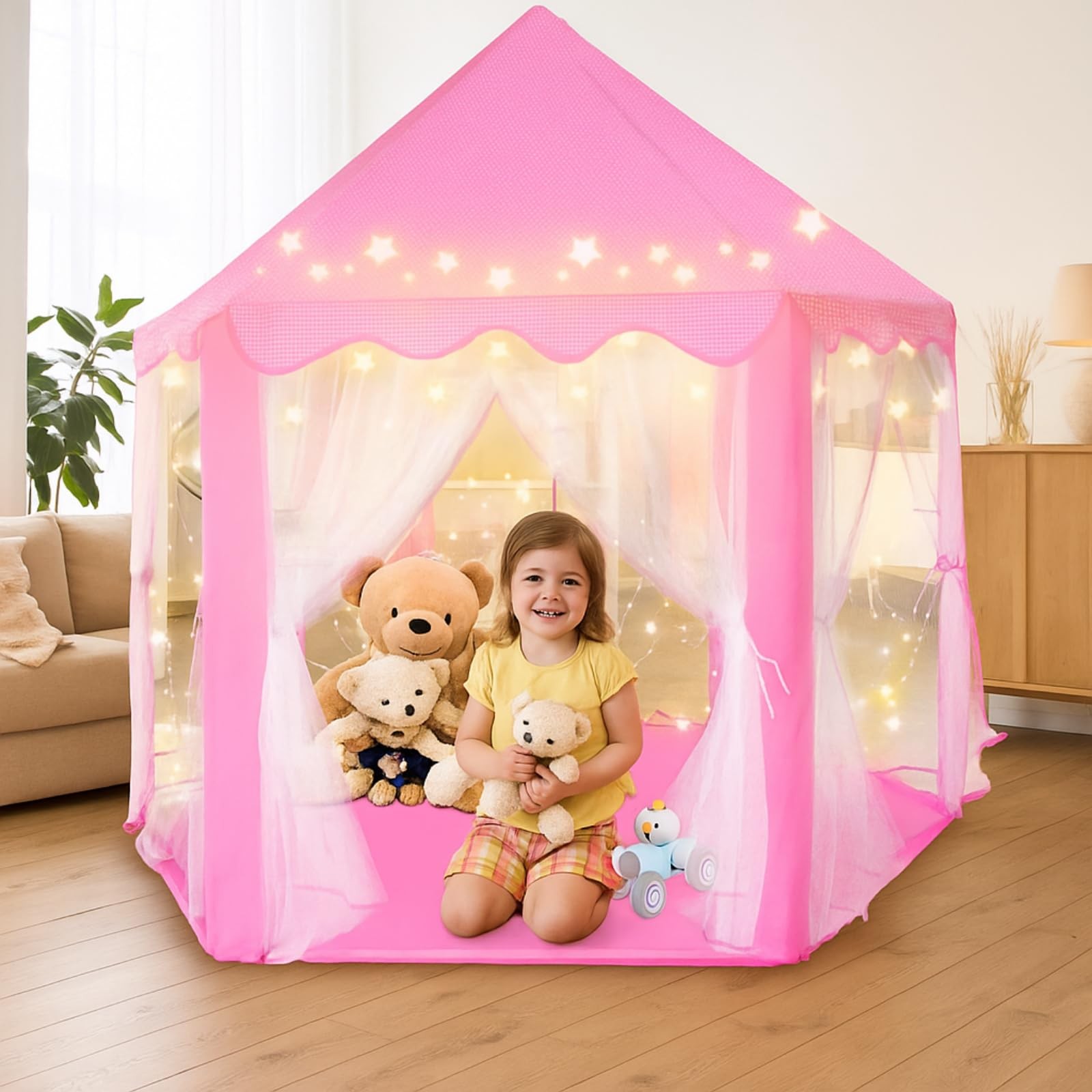 Castillo De Princesas Rosa Con Luces Estrellas Juguetes Para Niñas 3 4 5 6 Años