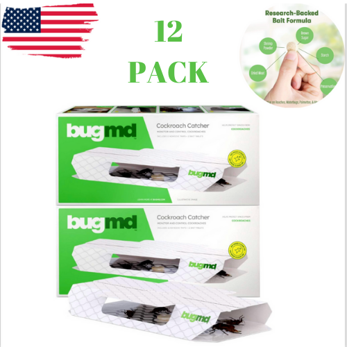BugMD Indoor Cockroach Killer& Roach Trap-Sticky Insect,Spider,Cricket Ctlr 12pc