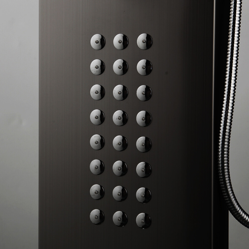 Bathroom Black Rainfall Shower Panel Column Massage Jets Sprayer Taps Wall Mount
