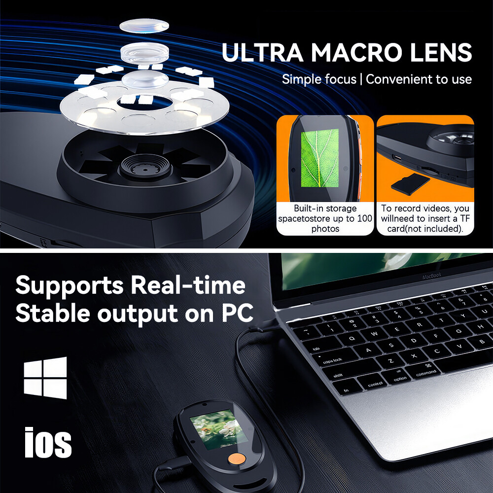 Handheld Macro Microscope Digital Fixed Focus 200w Pixel, 500x Magnification