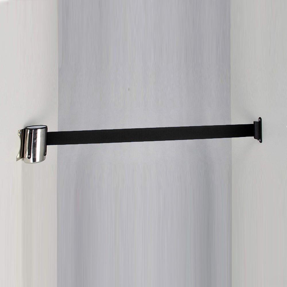 16ft Retractable Wall Mount Barrier Belt Queue Ribbon Post Strap Rope Stainless