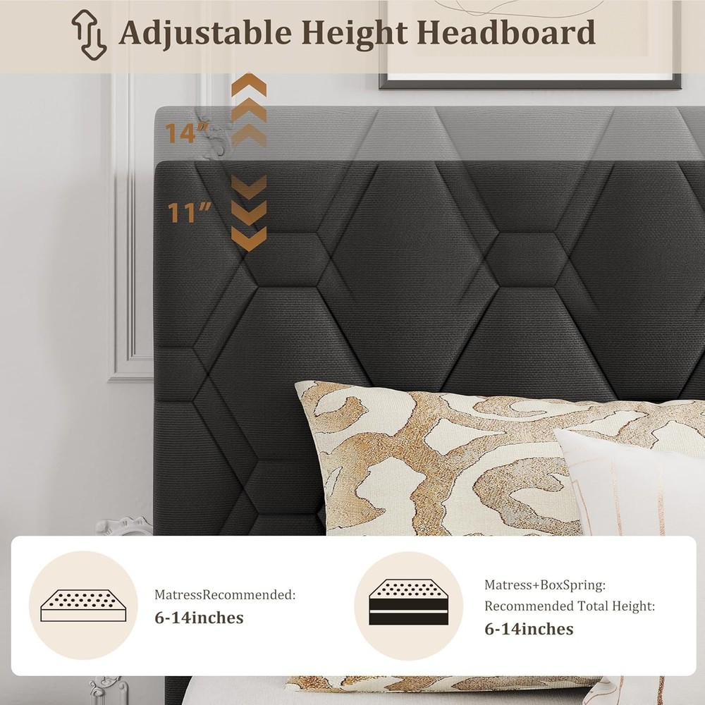 King Size Bed Frame with Headboard, Heavy-Duty Platform Bed Frame,Easy Assembly