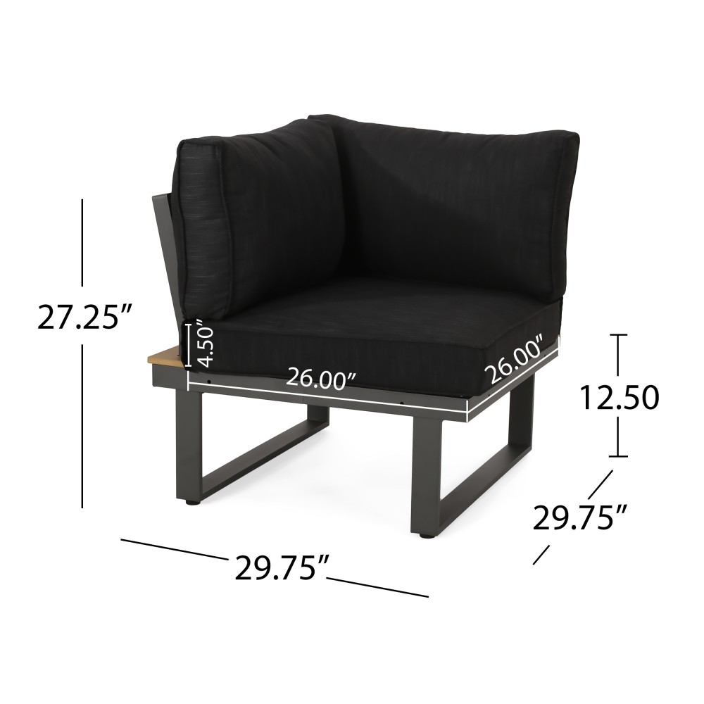 Outdoor Lounge Set: Modern Corner Chair & Acacia Wood Coffee Table w/ Cushions