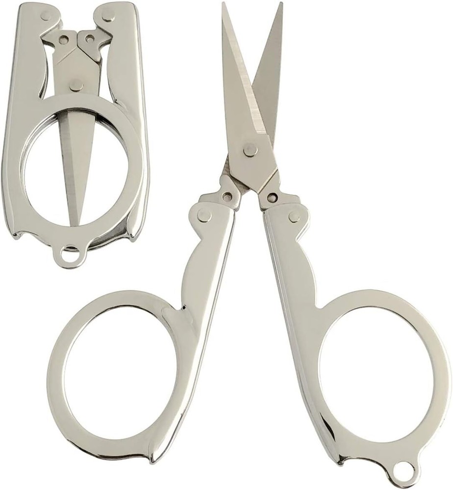 2Pcs Mini Scissors,Foldable Scissors Stainless,Travel for Can Silver