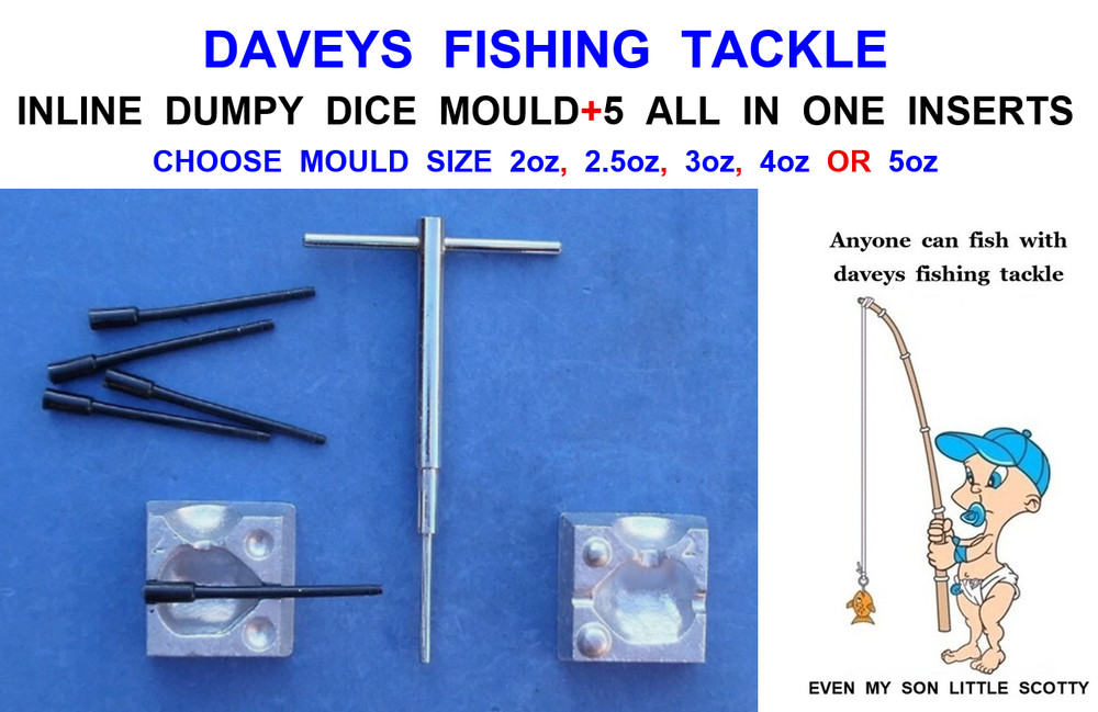 SINGLE INLINE DUMPY DICE MOULD+BLACK PLASTIC INSERTS CARP FISHING LEADS WEIGHTS