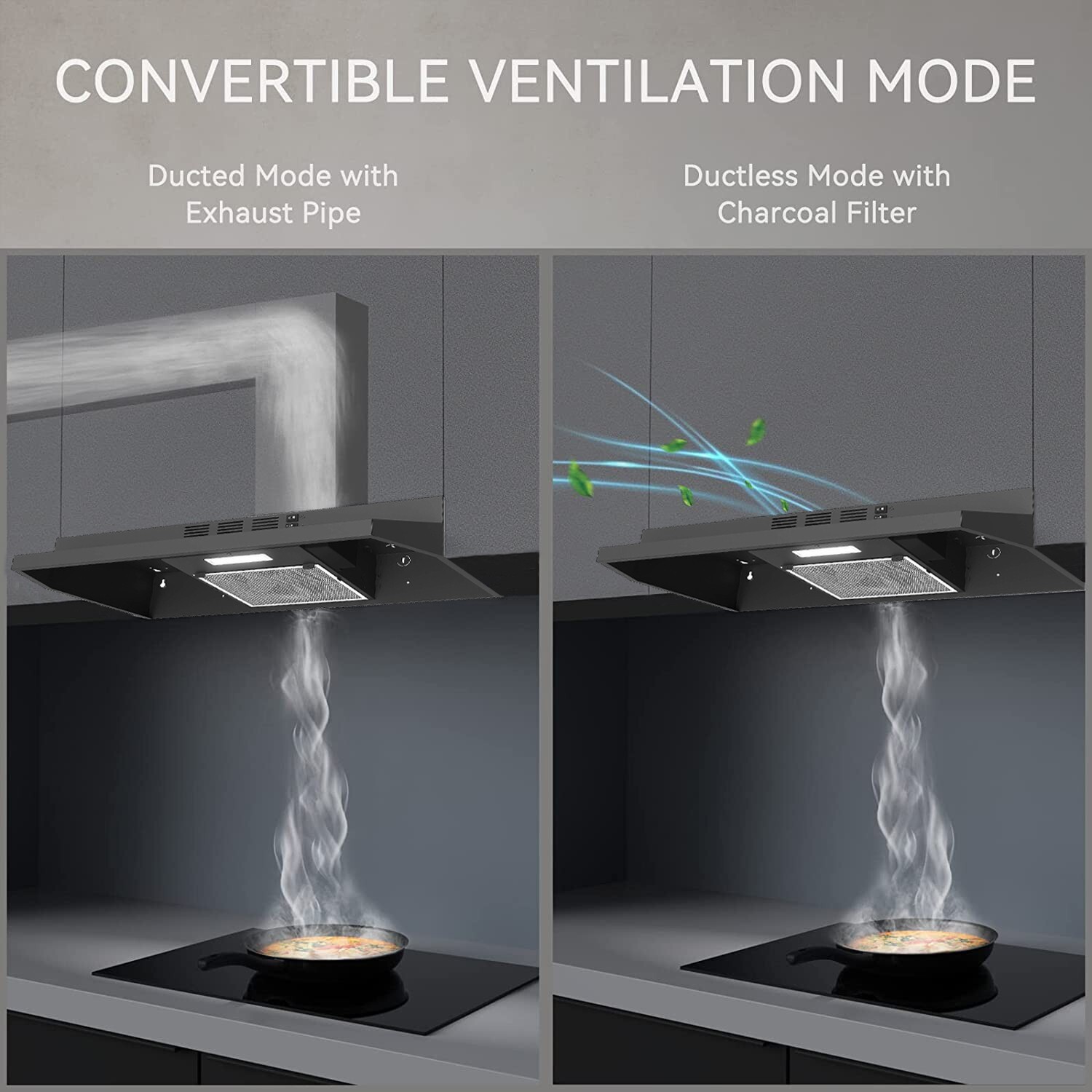 30 inch Under Cabinet Range Hood 230CFM Ducted/Ductless Black Painted w/LED New