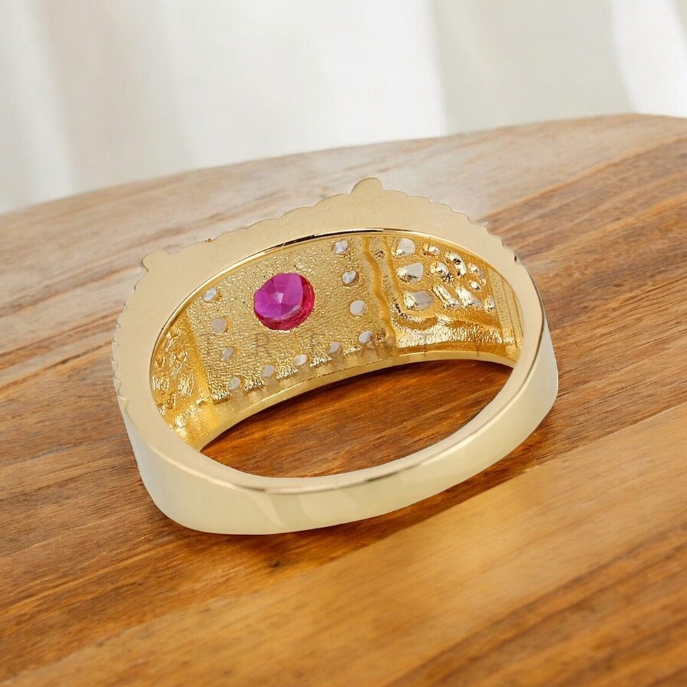 Ruby Round Cut With 14k Yellow Gold Ring For Men's #A209 #