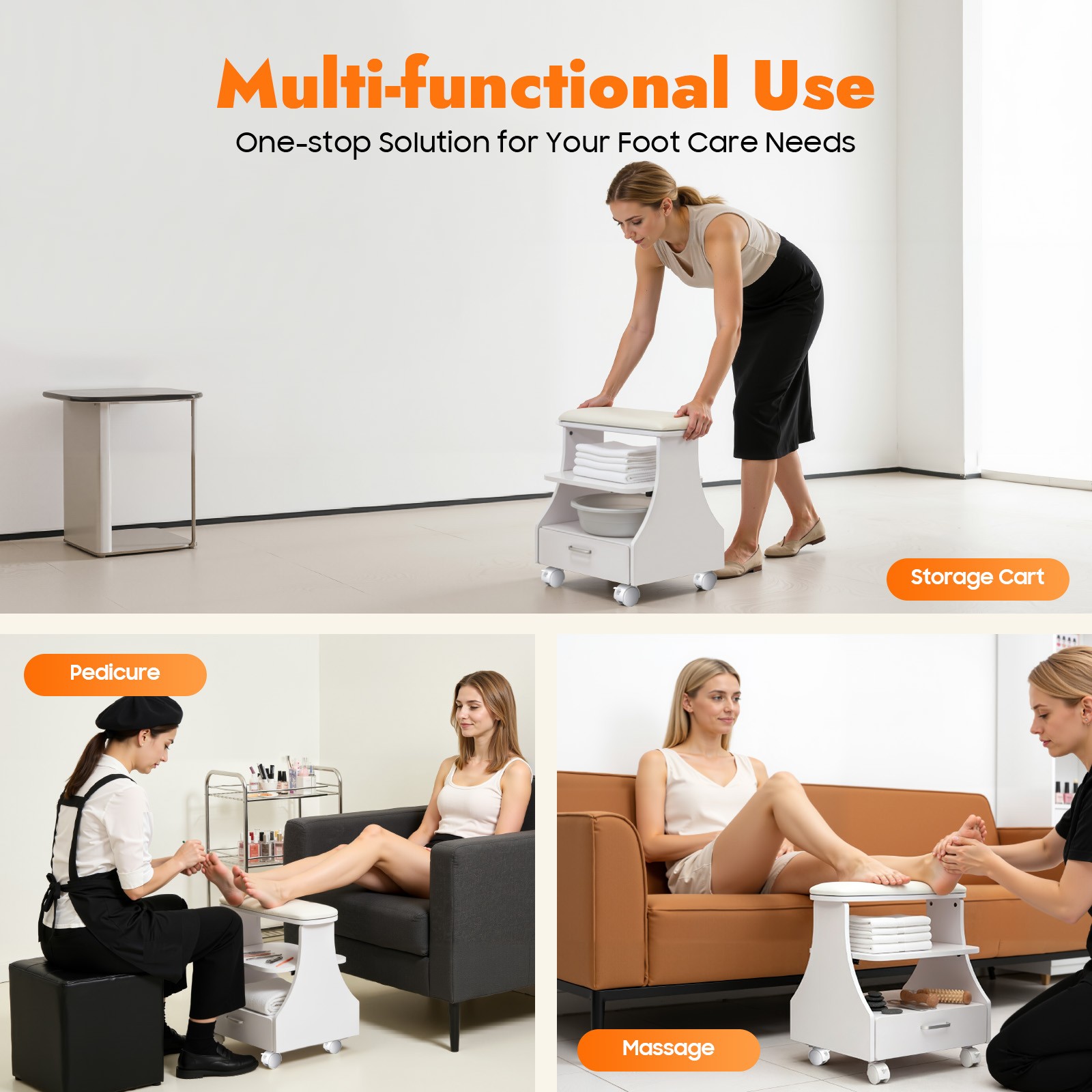 Portable Esthetician Trolley Cart Salon Nail Foot Trolley Cart 52*41*55cm White