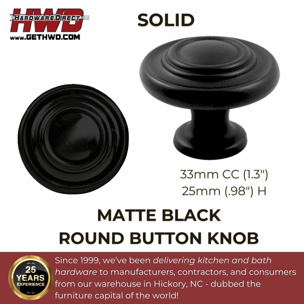 Matte Black Button Round Knob Handle Pull Kitchen/Bathroom Cabinet Hardware