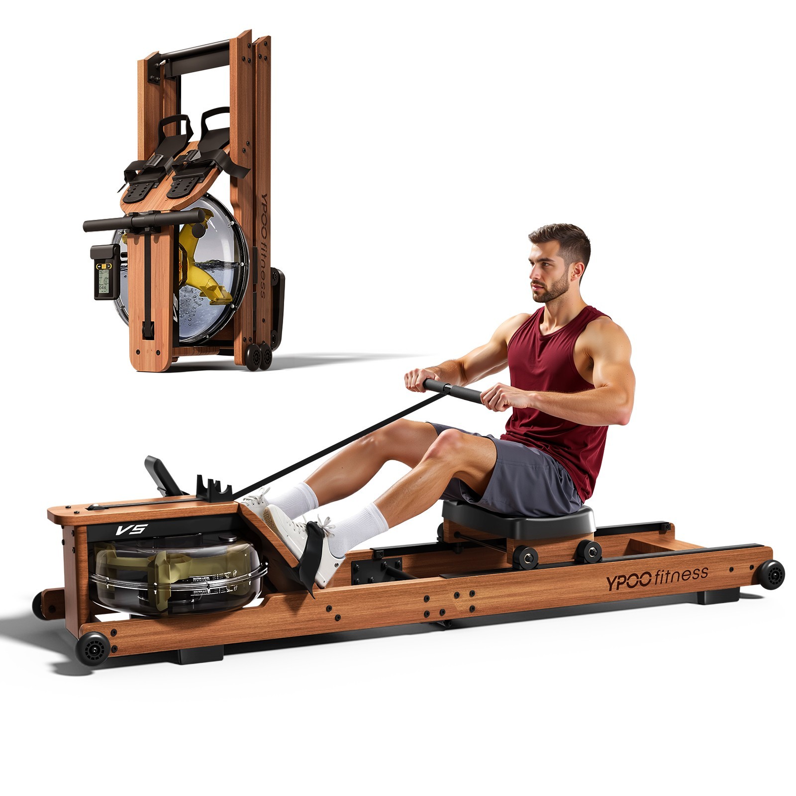 Foldable Rowing Machine Wood  350LBS Capacity  Smooth Space-Saving Design Quite