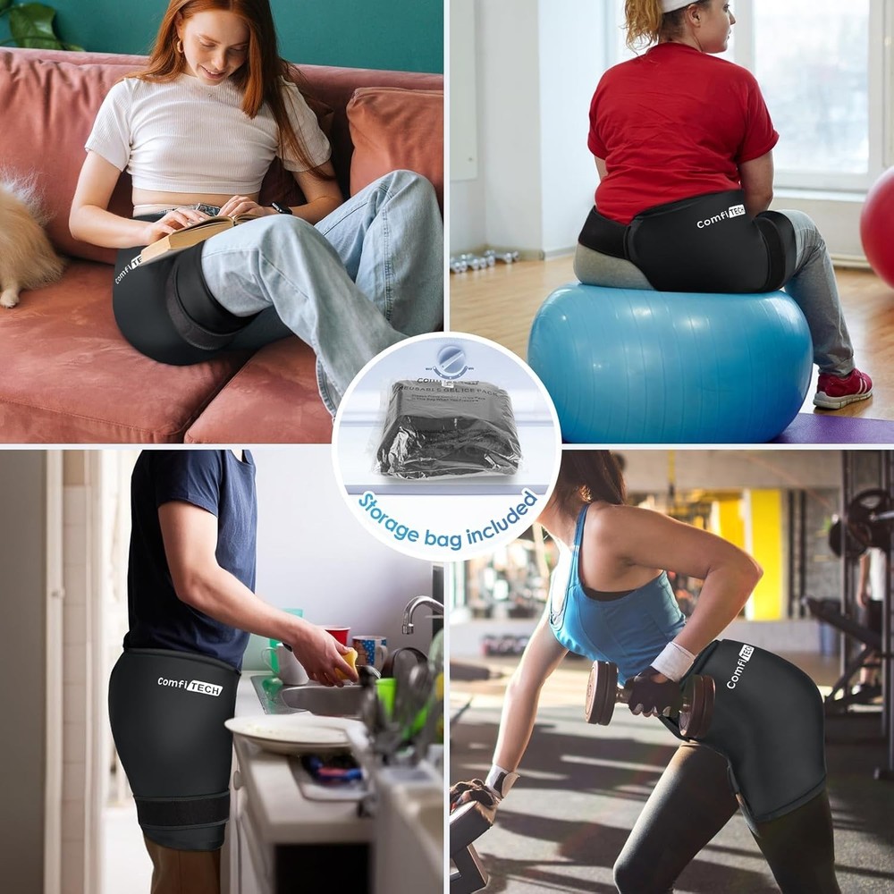 XL Hip Ice Pack Wrap Reusable Cold Application Brace with Extra Large Gel Pad &