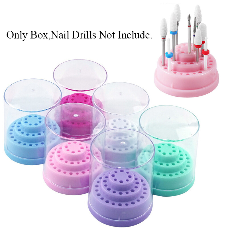 48 Holes White Nail Drill Bits Display Holder Dust Proof Organizer Storage Case∂
