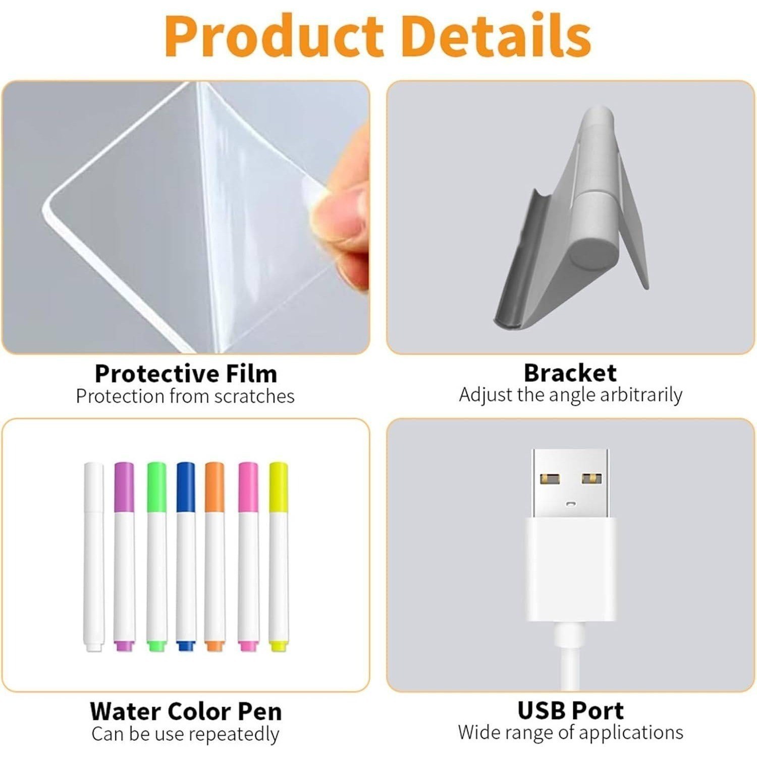 Light Up Drawing Board LED Tablet With Markers Stand Cleaning Cloth USB